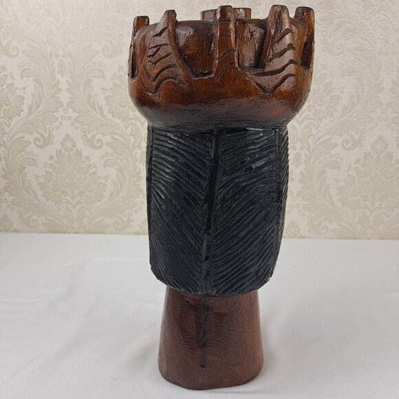 Vintage Hand Carved Wooden Sculpture Man King Wearing Crown Free Standing Heavy - Picture 6 of 11
